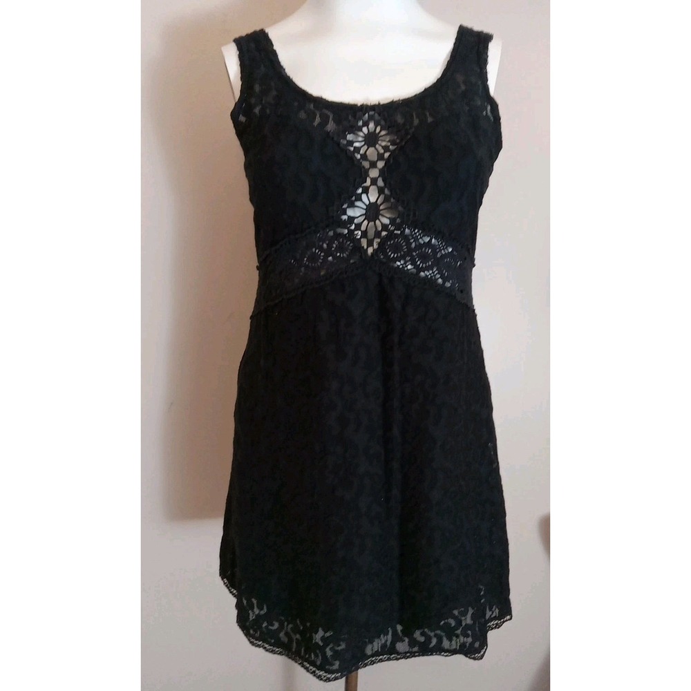 Free People Womens Black Lace Embroidered Goth Sleeveless Short Dress Size Large